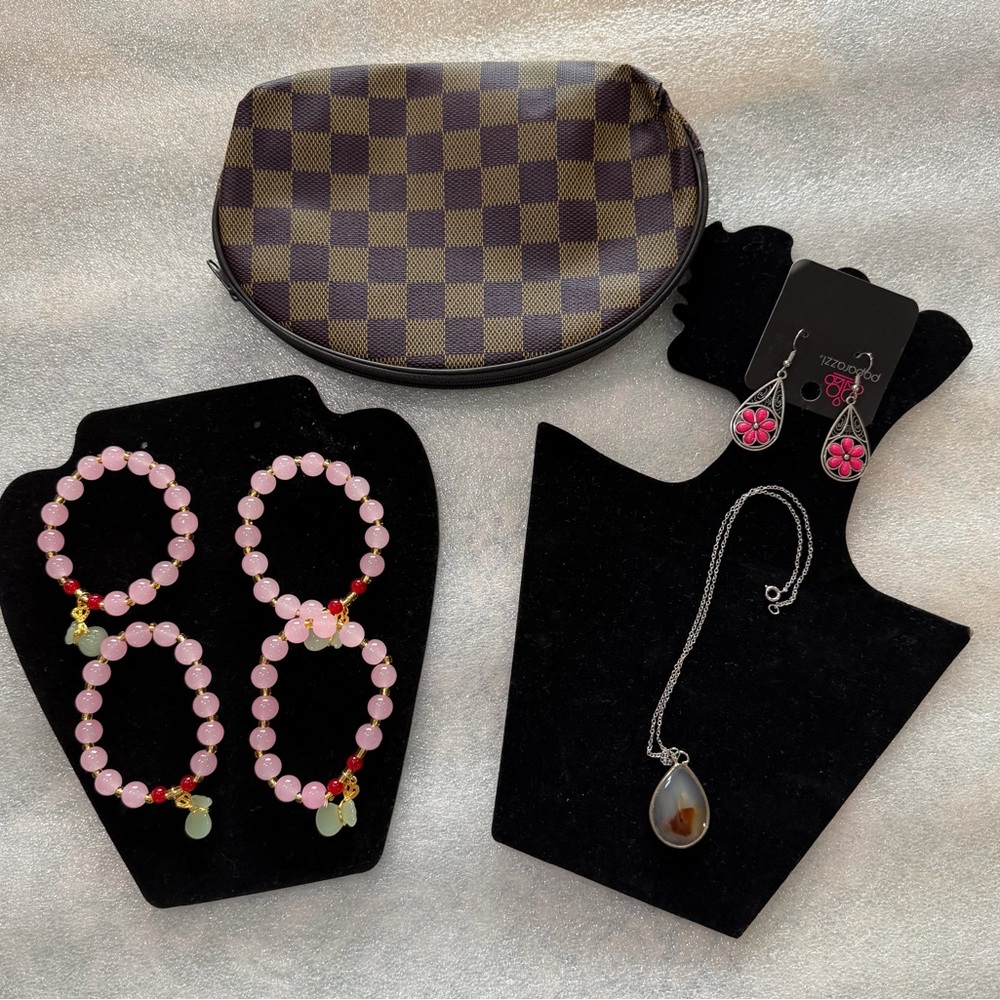 Bundle if Paparazzi Pink and Green Bracelet Set necklace and earrings
